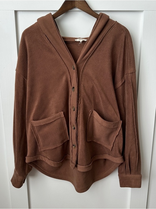 easel Sweaters - easel Brown Hooded Button-Up Cardigan